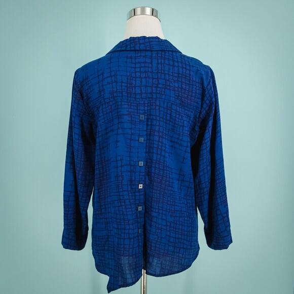 Habitat Size Small S Blue Plaid Print Collared Button Front Artsy Top Blouse - Picture 2 of 4
